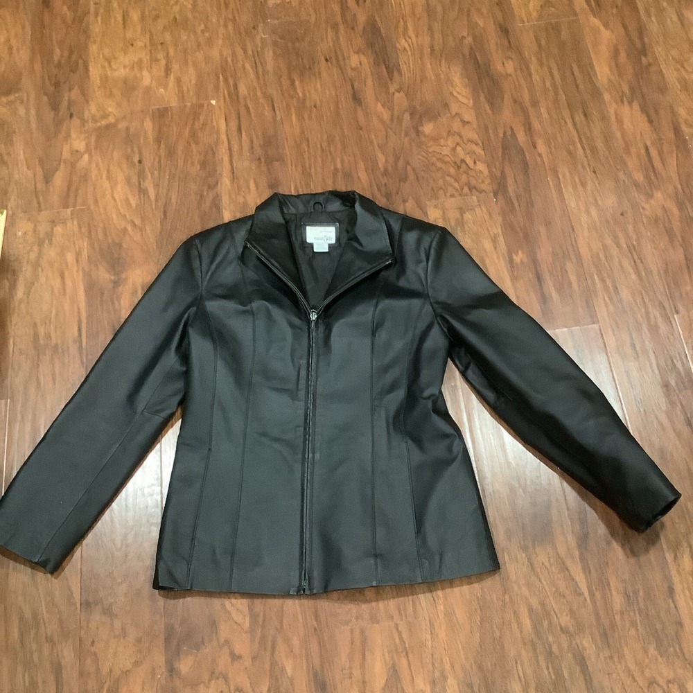 Vintage East 5th Leather Biker Jacket Womens Small Black Full Zip Lined Pockets